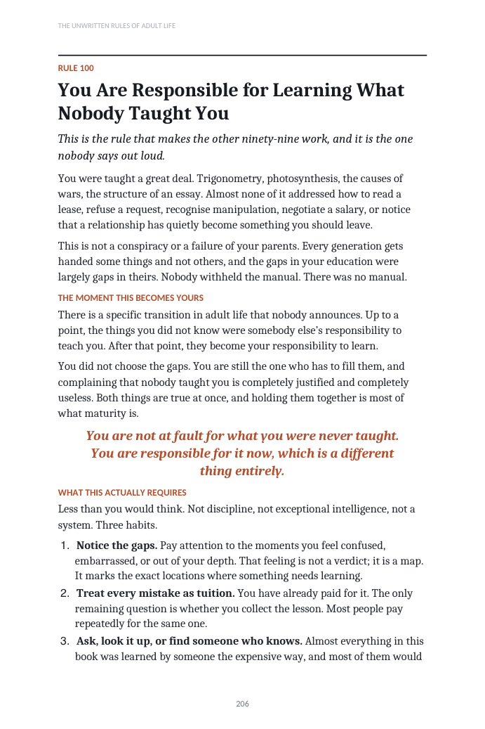 Rule 100: You Are Responsible for Learning What Nobody Taught You