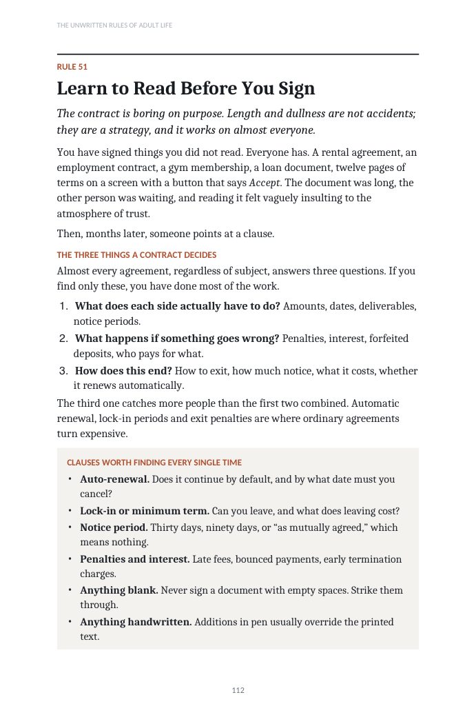 Rule 51: Learn to Read Before You Sign